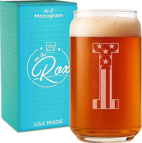 Miniatura 34 de Vaso en forma de lata de cerveza con monograma grabado - bandera de EE.UU.