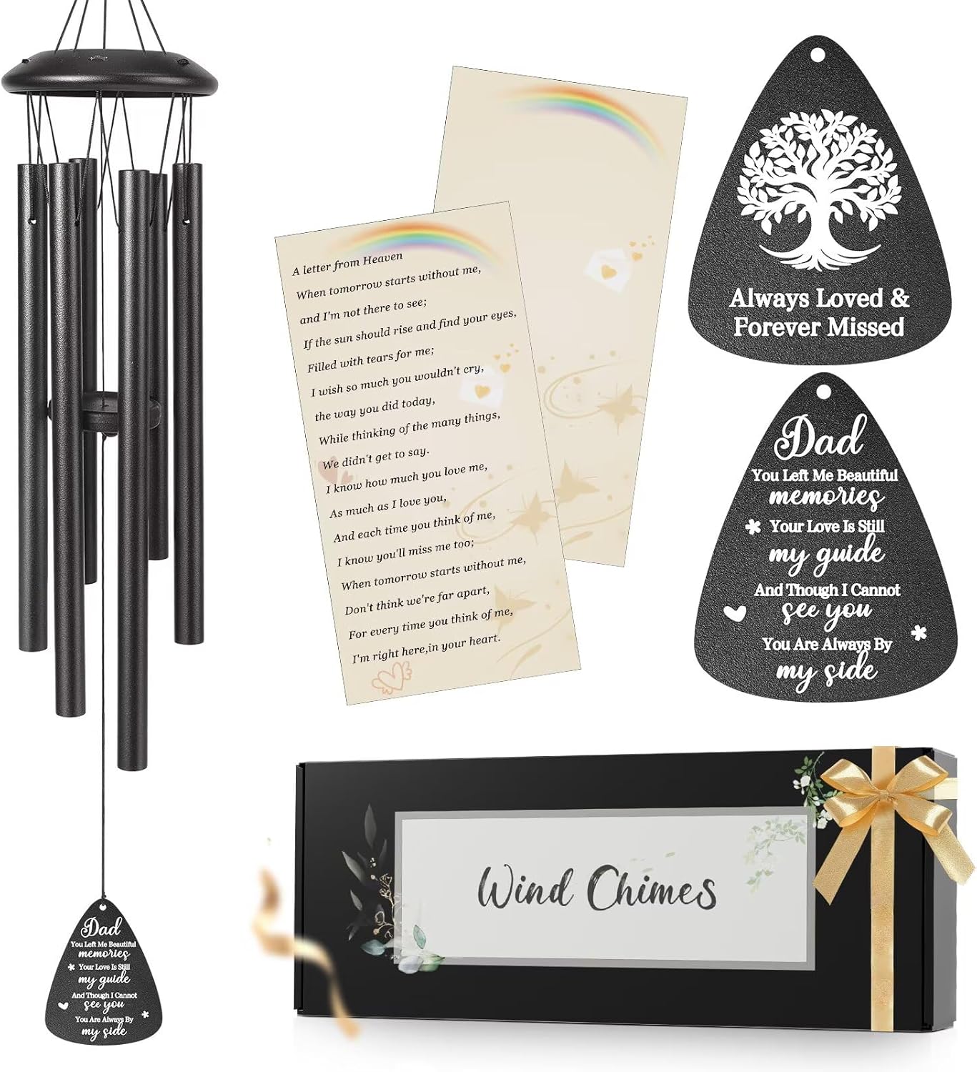 Memorial Gifts for Loss of Dad, 25''Memorial Wind Chimes for Loss of Fatther Gifts, Condolence/Remembrance/Bereavement Gift,Windchimes in Memory Sympathy Gift,Funeral Decor for Garden Outside,Black