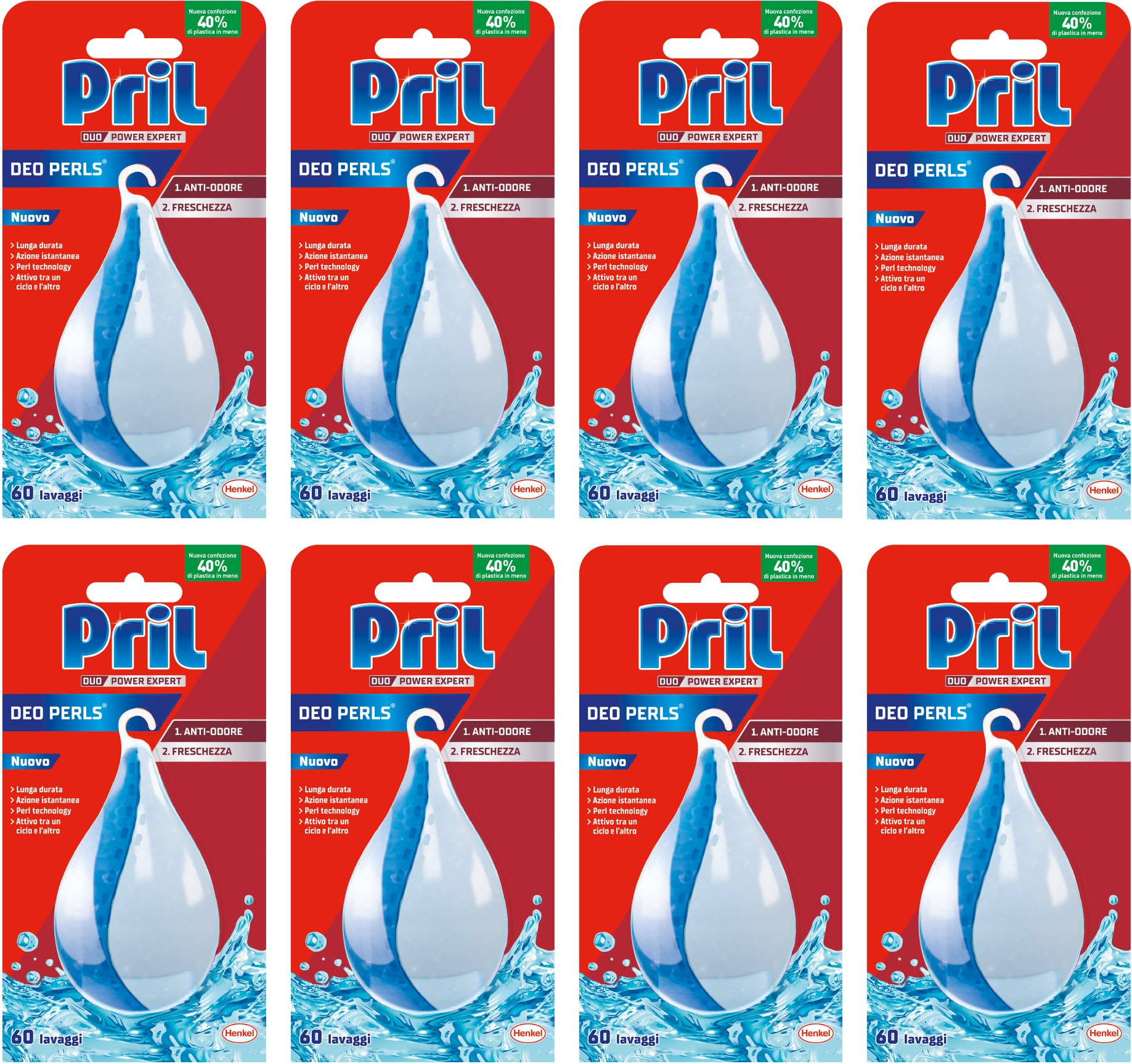 Pril Deo Perls, Deodorante per lavastoviglie al profumo di fresco, Confezione 8