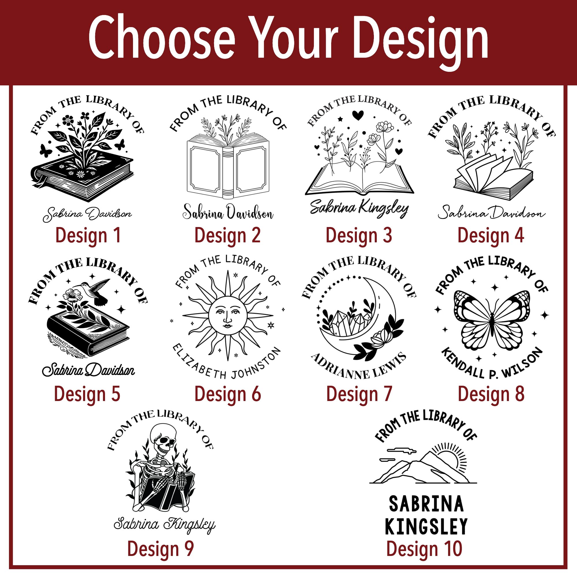 dalla Biblioteca degli Embossers & Stamps | Goffratrice personalizzata | Timbro personalizzato | Ex Libris | Ideale per personalizzare libri, libri di testo e riviste e altri documenti (Design 1,