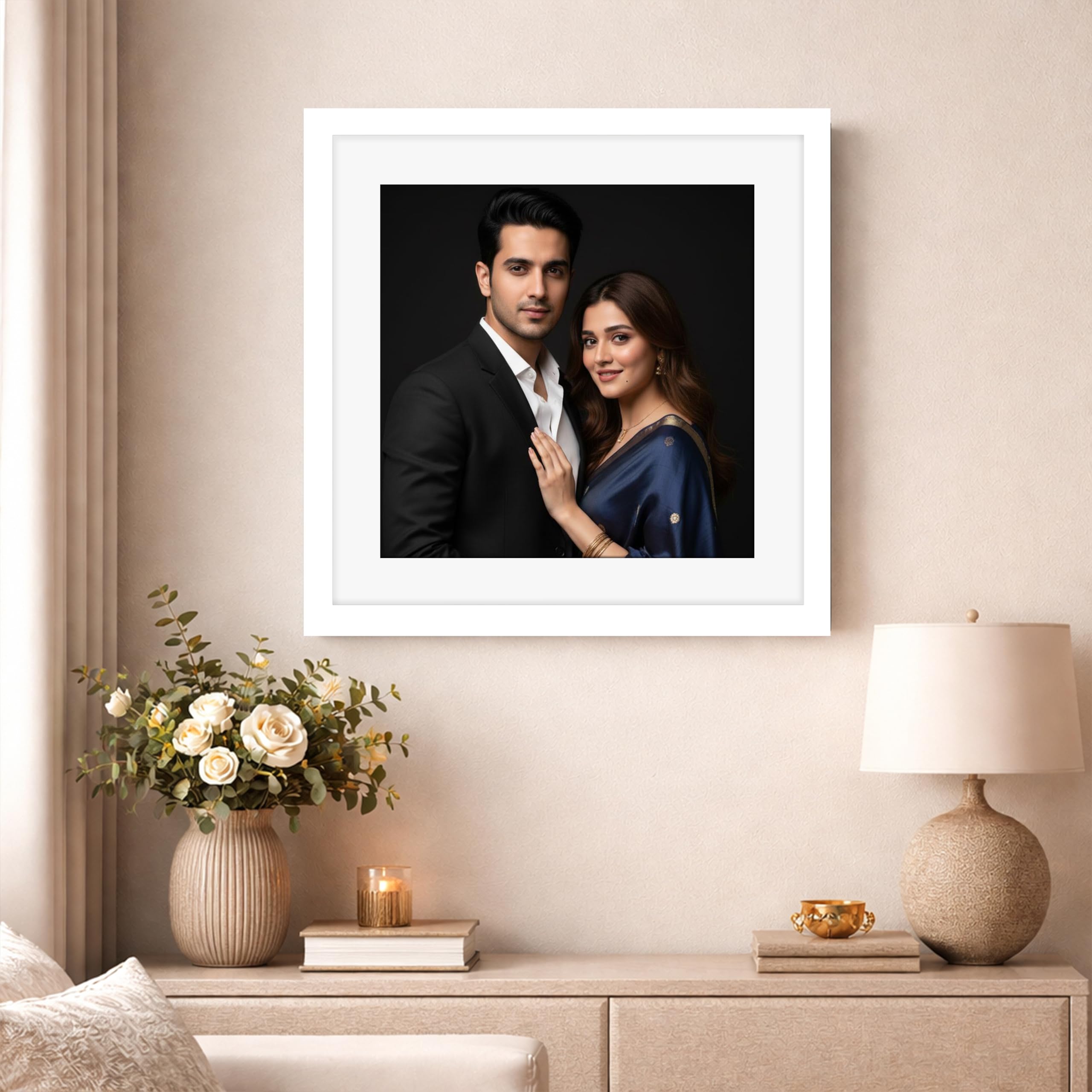 Art Street Synthetic Document Large Size Wall Photo Frame, Big Frames For Wall Artwork, Certificates, Picture & Photographs Home Decor (16x16 Inch, Matted To: 12X12 Inch, White)