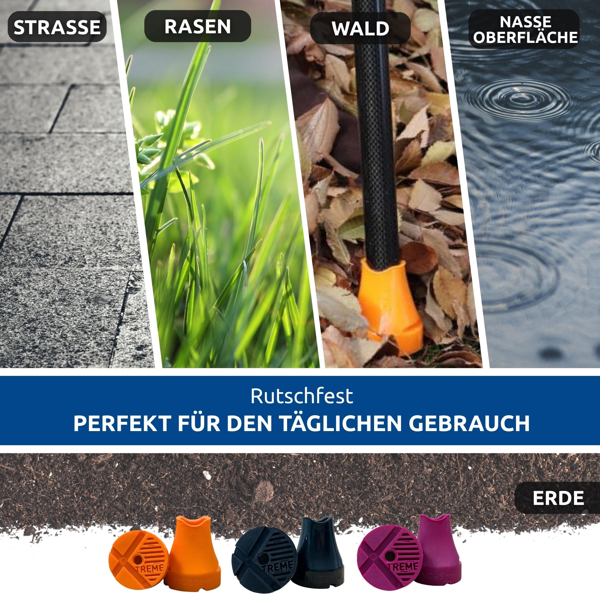 2x Stück Xtreme Gummipuffer für Krücken & Gehstöcke | 19-25 mm, Schwarz