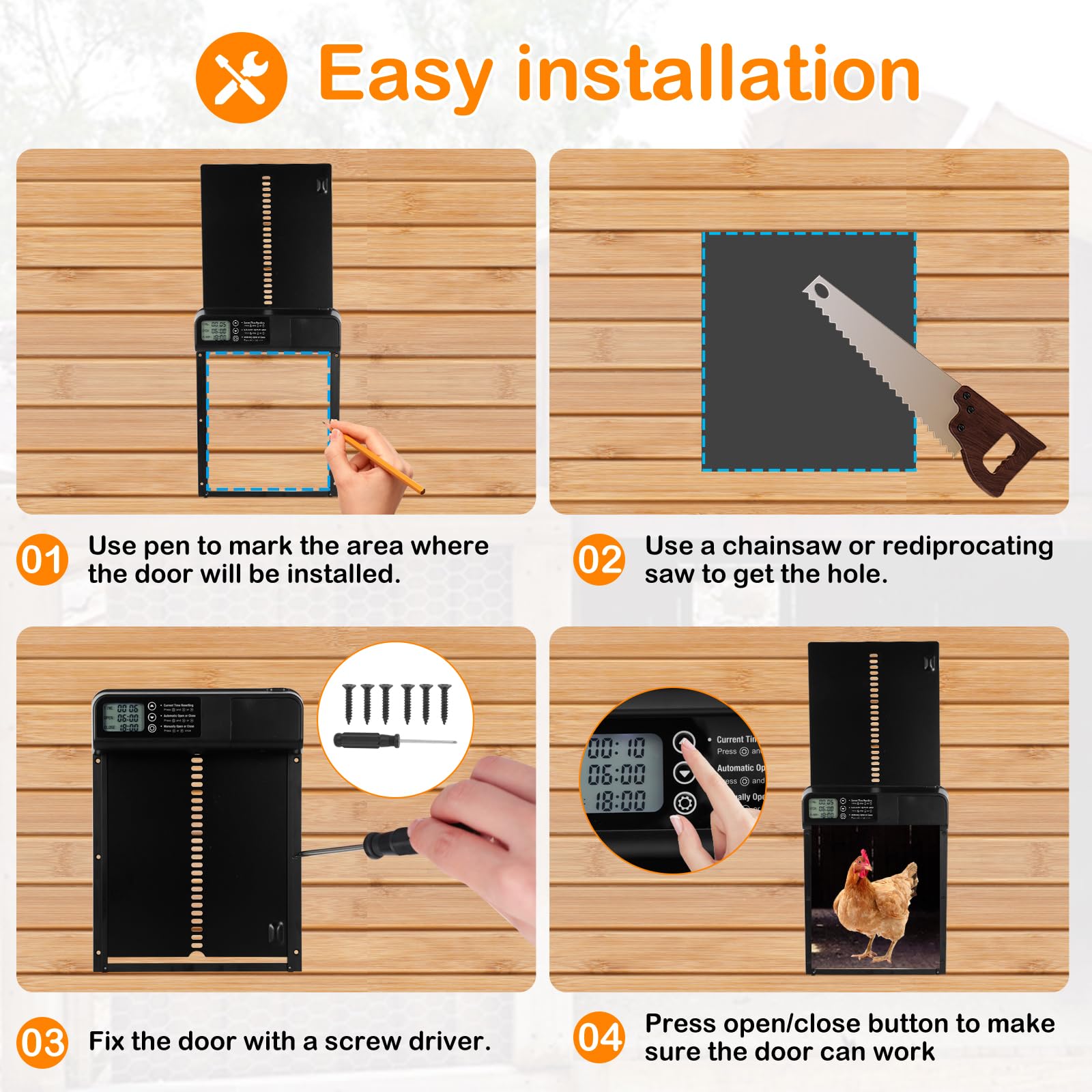 Seutgjie Automatische Kippenhok Deur met Timer Handmatige Modus Anti-Knijp Ontwerp Winterproof Lcd scherm Aluminiumlegering voor Kippenhuis