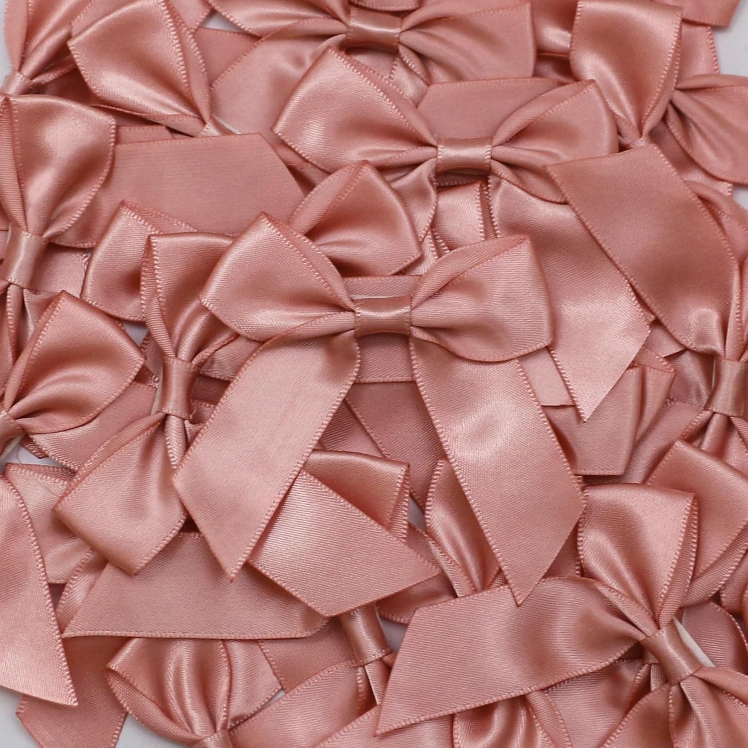 Satin Ribbon Bows 2" for Gift Wrapping 50 pcs Self Adhesive Premade Small Satin Bow for Crafts Cake Pop Treat Bags Wedding Bridal Baby Shower Birthday Party Baking Decoration (Rose Pink) image 2