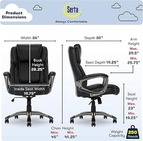 Miniatura 3 de Serta Silla de computadora ergonómica ajustable para oficina ejecutiva con almohadas corporales en capas, borde de asiento de cascada, cuero