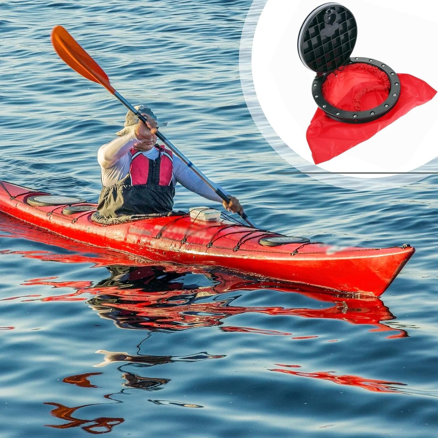 6/8/9 Inch Round Hatch Cover Deck Plate ABS Accessories Hatch Cover with Red Waterproof Bag for Kayak Boat Fishing Rigging