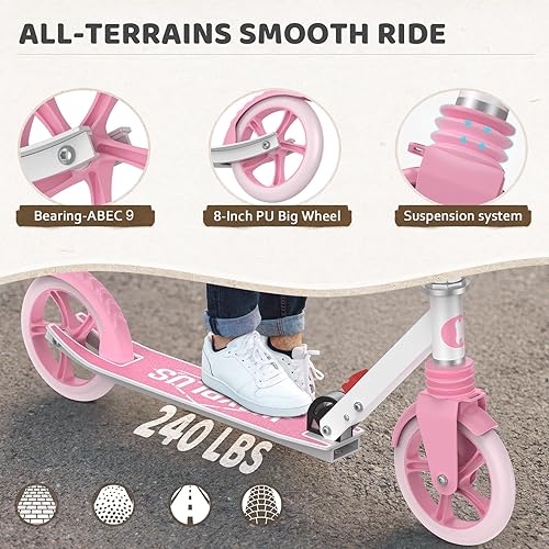 Miniatura 4 de Kick Scooter for Ages 6+,Kid, Teens & Adults. Max Load 240 LBS. Foldable, Lightweight, 8IN Big Wheels for Kids, Teen and Adults, 4 Adjustable