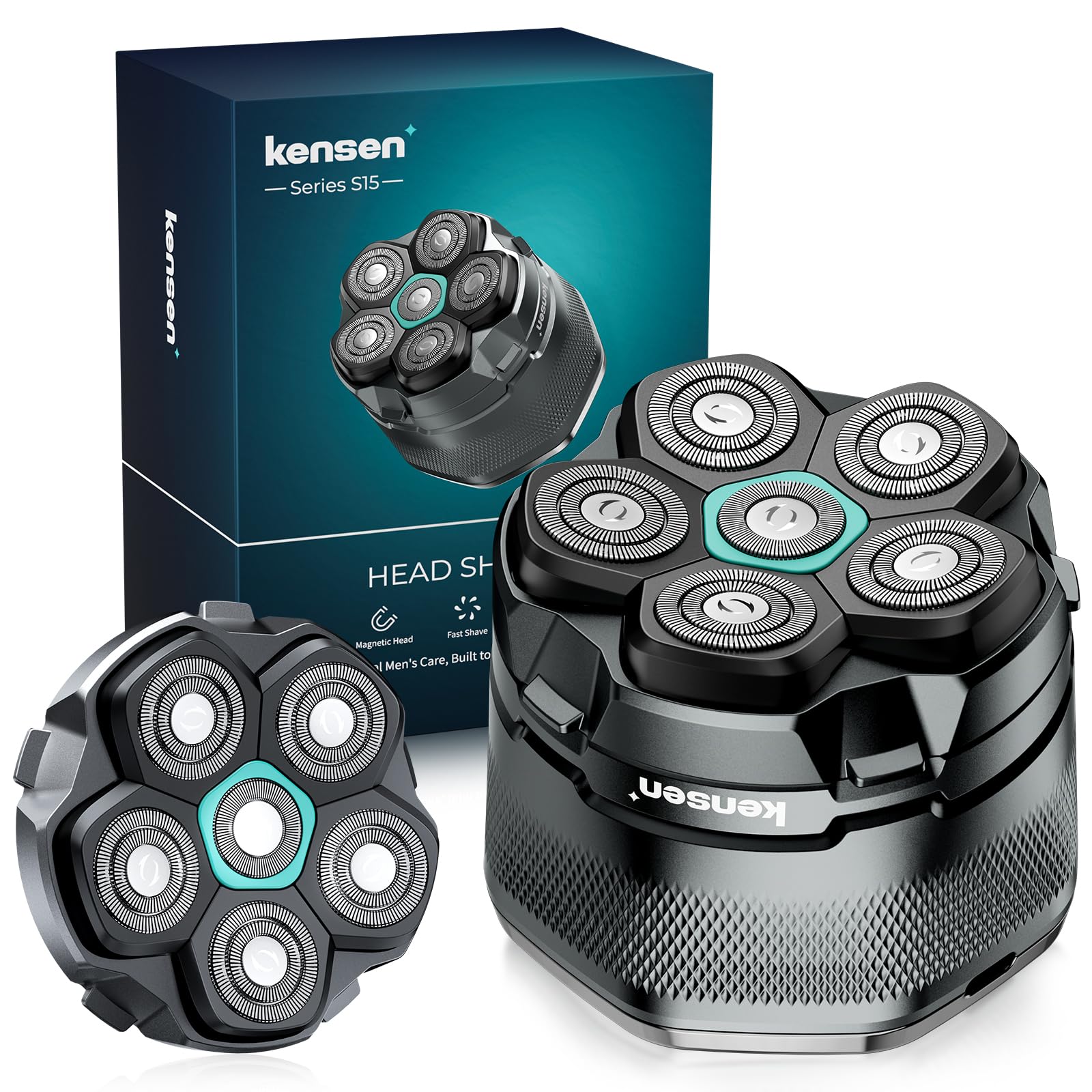 kensen Afeitadora Cabeza Hombre, Kit Maquina Afeitar Hombre para Calvos, 6D Cabezales Maquina para Afeitar Cabeza en Seco y Húmedo con Pantalla LED, 180 mins Uso, IPX6 Impermeable, USB-C