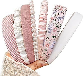 DOXISHRUKY Headbands for Women Girls, 7pc Set - Non Slip Floral Padded Headbands Cute Pearl Headband for Girls Vintage Wide Headband