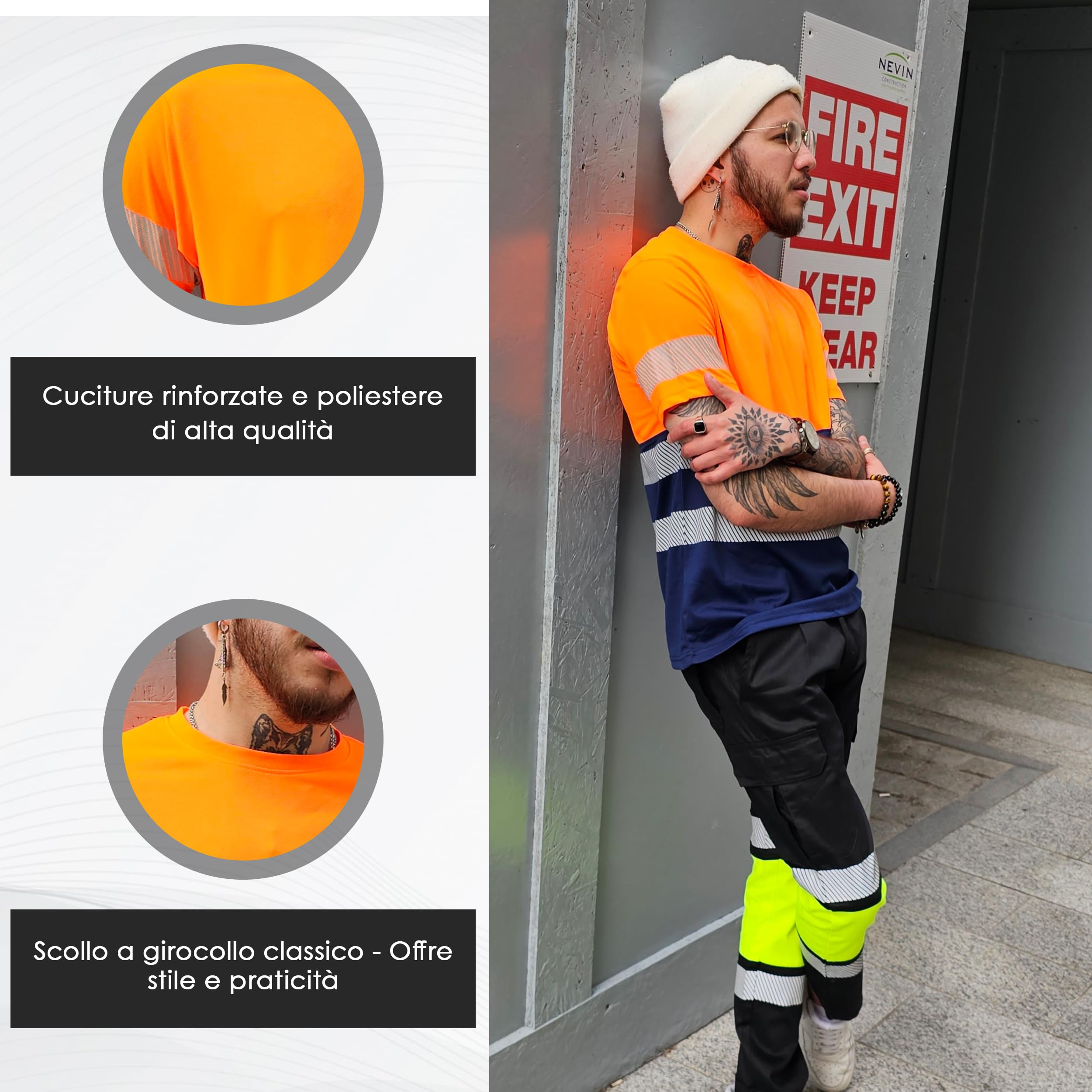 Apparel - T-shirt haute visibilité - T-shirt réfléchissant - T-shirt de sécurité - T-shirt de travail - T-shirt d'avertissement pour homme - T-shirt de travail - Orange/noir - Taille L