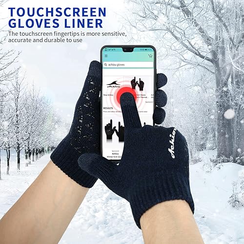 Miniatura 2 de Achiou Guantes de invierno para hombre y mujer, abrigados, con forro térmico, para pantalla táctil, de punto suave y bajos elásticos, 3tallas