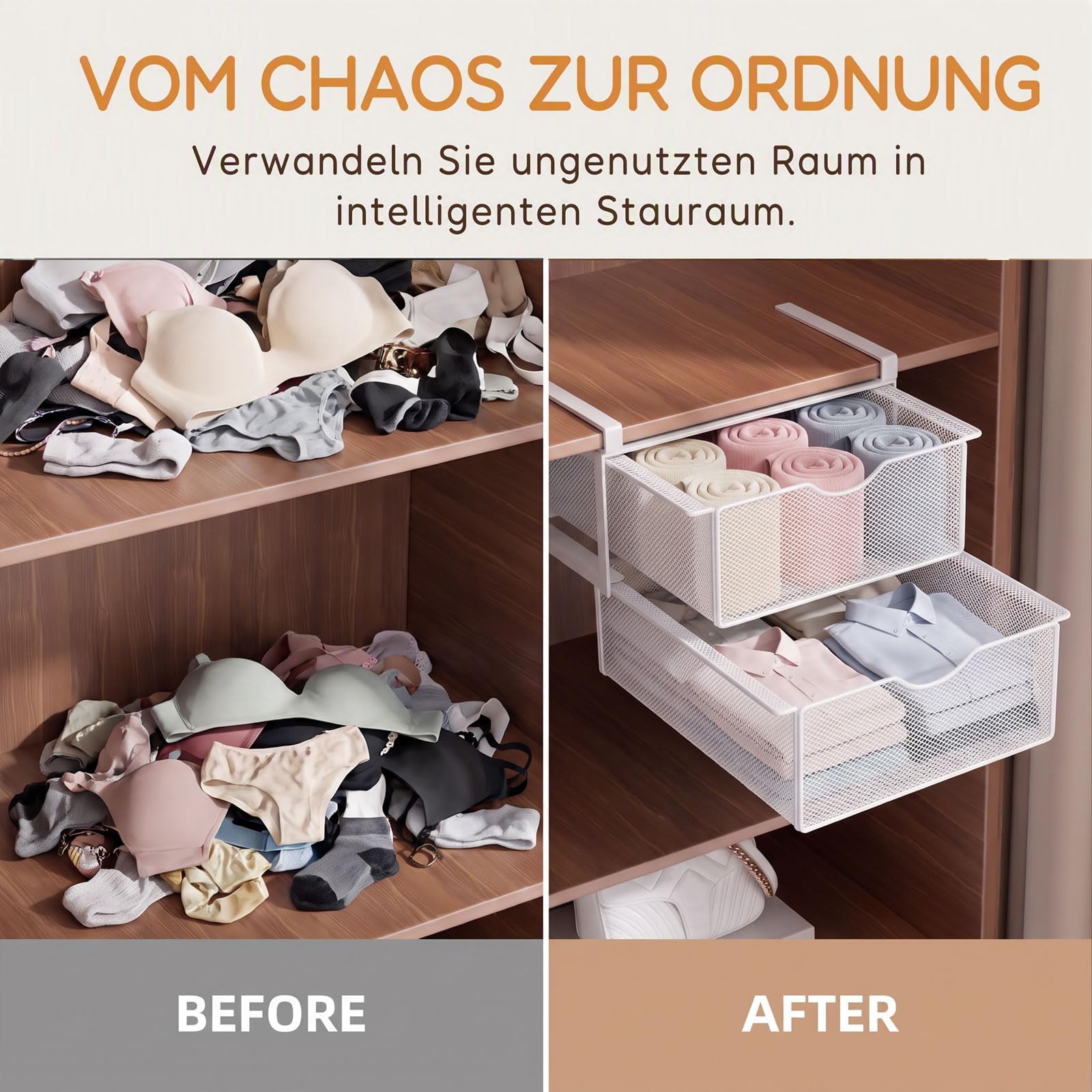 Unterwäsche-Schrank Organizer Kleiderschrank - Hängender Ausziehbarer | Wardrobe Organizer, platzsparend für Unterwäsche, Socken, BHs. Schrank-Organizer, Doppelschichtiger Unterwäsche-Organizer