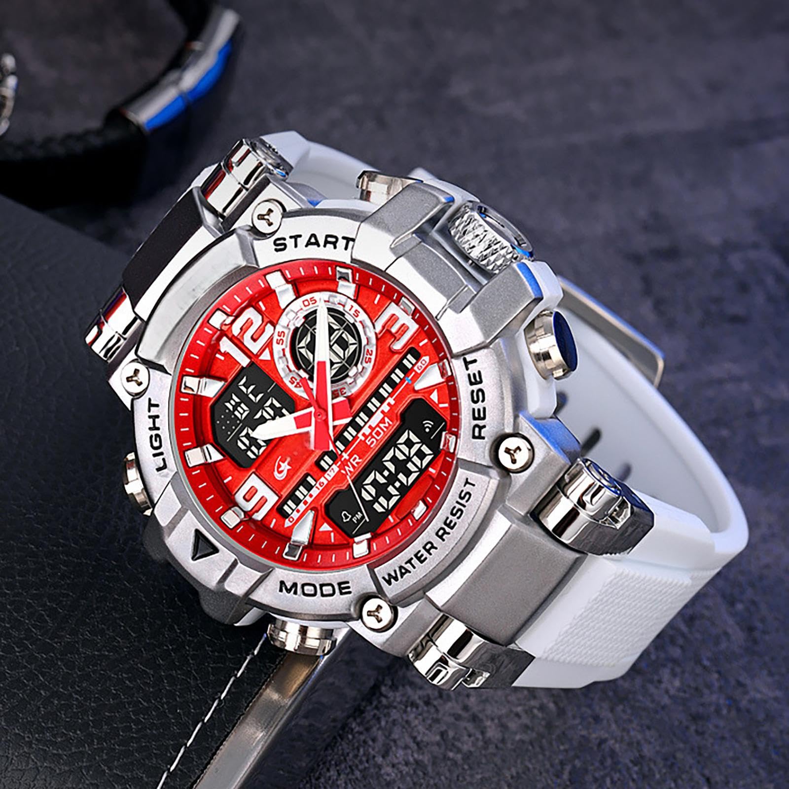 findtime Orologio da polso da uomo, grande, sportivo, digitale, impermeabile, robusto, per attività all'aperto, per uomini, ragazzi, sport, allarme LED, doppio tempo