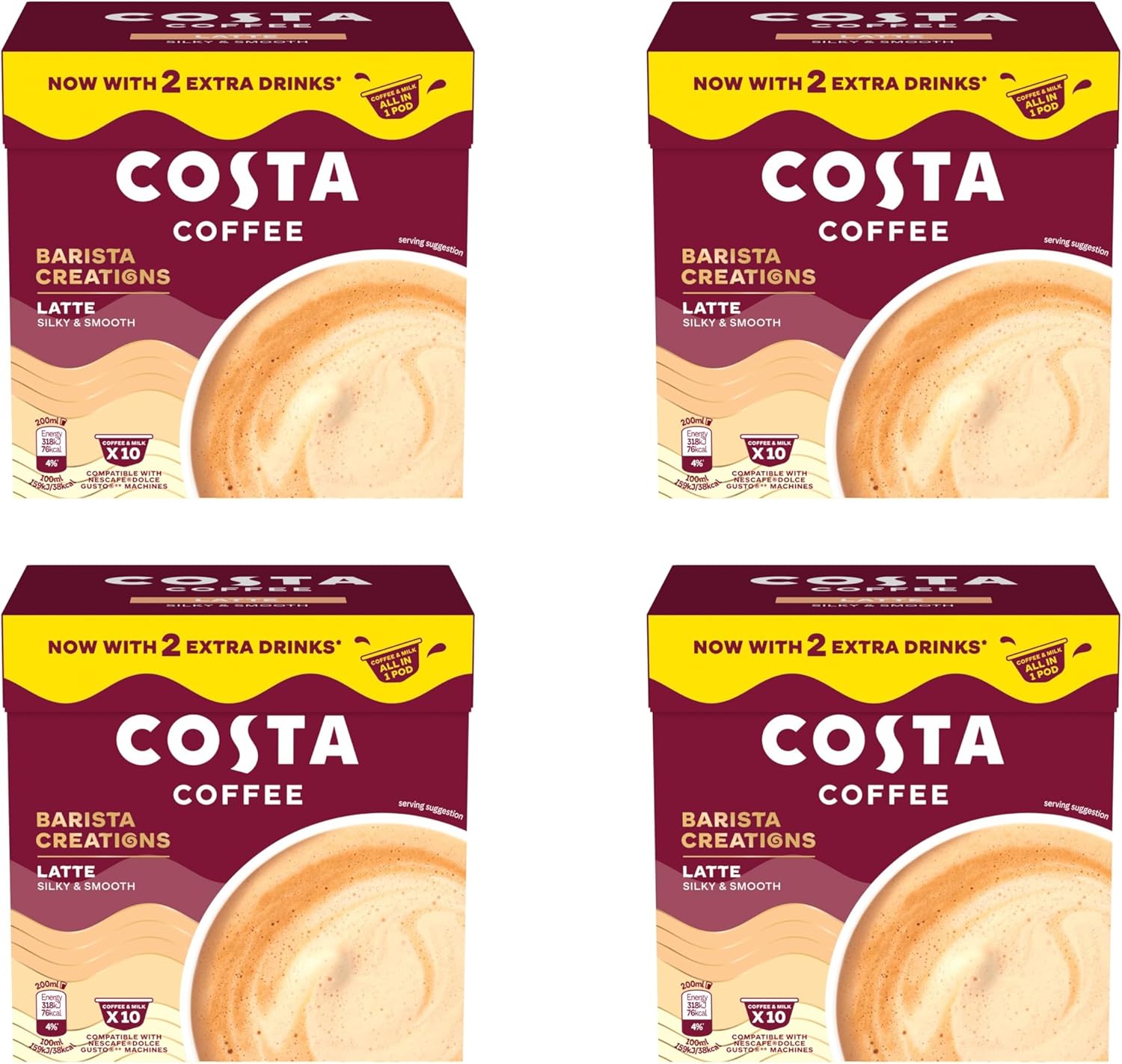 COSTA COFFEE LATTE PODS 4 PACKS (LATTE 10 CAPSULES) Amazon.co.uk Grocery