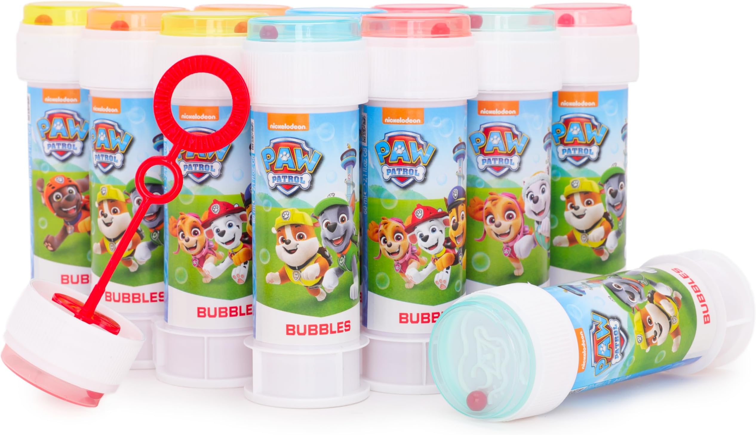 Pack of 12 Paw Patrol Bubbles With Wands, 60ml Solution & Novelty Maze Lid - Pocket Money & Party Bag Toys