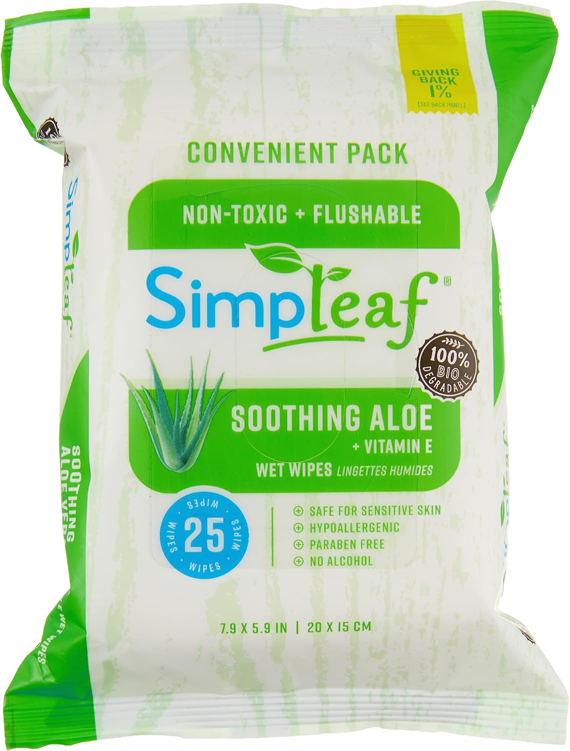 Simpleaf Flushable Wet Wipes Aloe Vera| Eco-Friendly, Paraben & Alcohol Free | Hypoallergenic & Safe for Sensitive Skin | Soothing Aloe Formula | (6 x 25 Counts Convenient Pack) 150 Counts Total