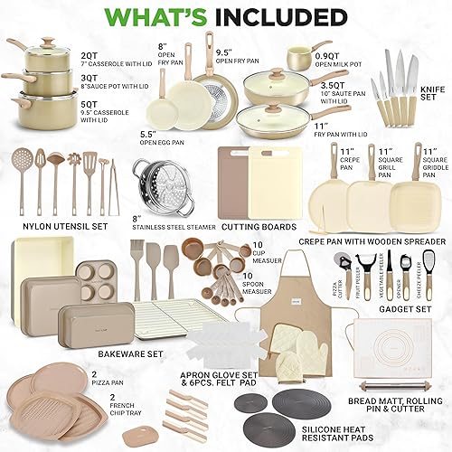 Miniatura 2 de NutriChef Juego completo de ollas y sartenes antiadherentes de 75 piezas, juego completo de utensilios de cocina de cerámica con utensilios para