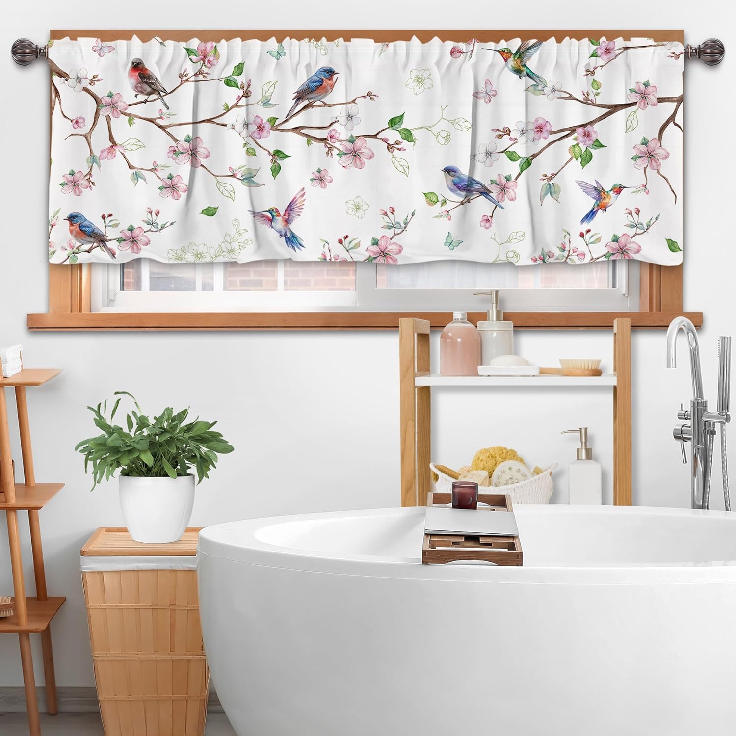 Spring Kitchen Curtains and Valances Set 3 PCS for Window, Floral Bird Spring Kitchen Decor for Bahtroom, Home - Laundry Farmhouse Short Curtains 54" w x 18" L and 27" w x 36”L - Image 8