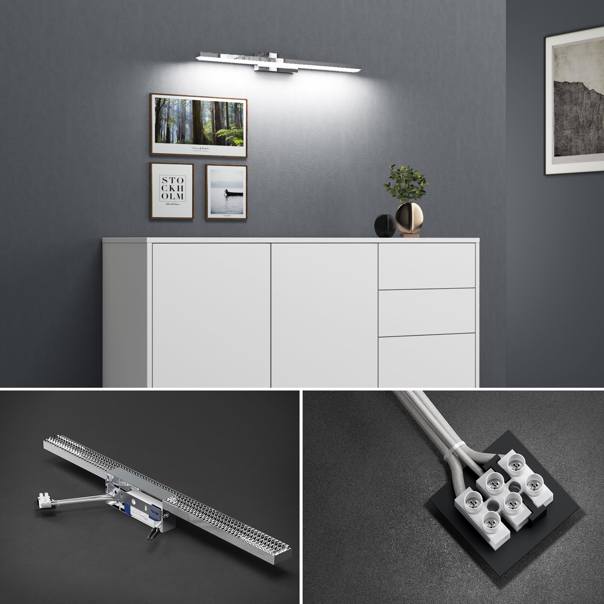 doporro Spiegelleuchte Bad 60cm LED Spiegellampe Badezimmer Lampe | 6000K Badlampe Wand über Spiegel Kaltweiß Badezimmerleuchte 14W Spiegelschrank Beleuchtung, Chrom, Leuchtschein