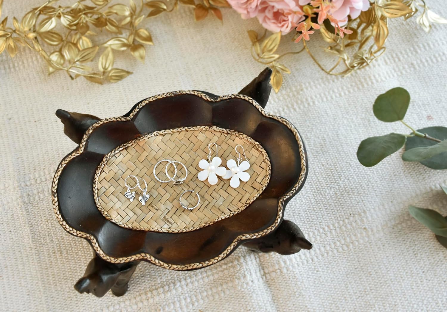 AeraVida Triumphant Elephants Carved Rain Tree Wooden Bowl | Handmade Rustic Decorative Bowl for Serving Snacks, Fruits, and Home Decor | Eco-Friendly Nature-Inspired Centerpiece (Style5)