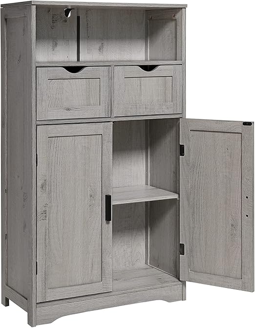 IWELL Large Storage Bathroom Storage with 2 Drawers & 2 Shelves, Bathroom Floor