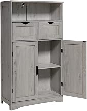 Iwell Bathroom Storage Cabinet, Bathroom Floor Cabinet with Doors & Adjustable Shelf, Armoire, Tall Storage Cabinet for Living Room, Bathroom, Kitchen, Grey