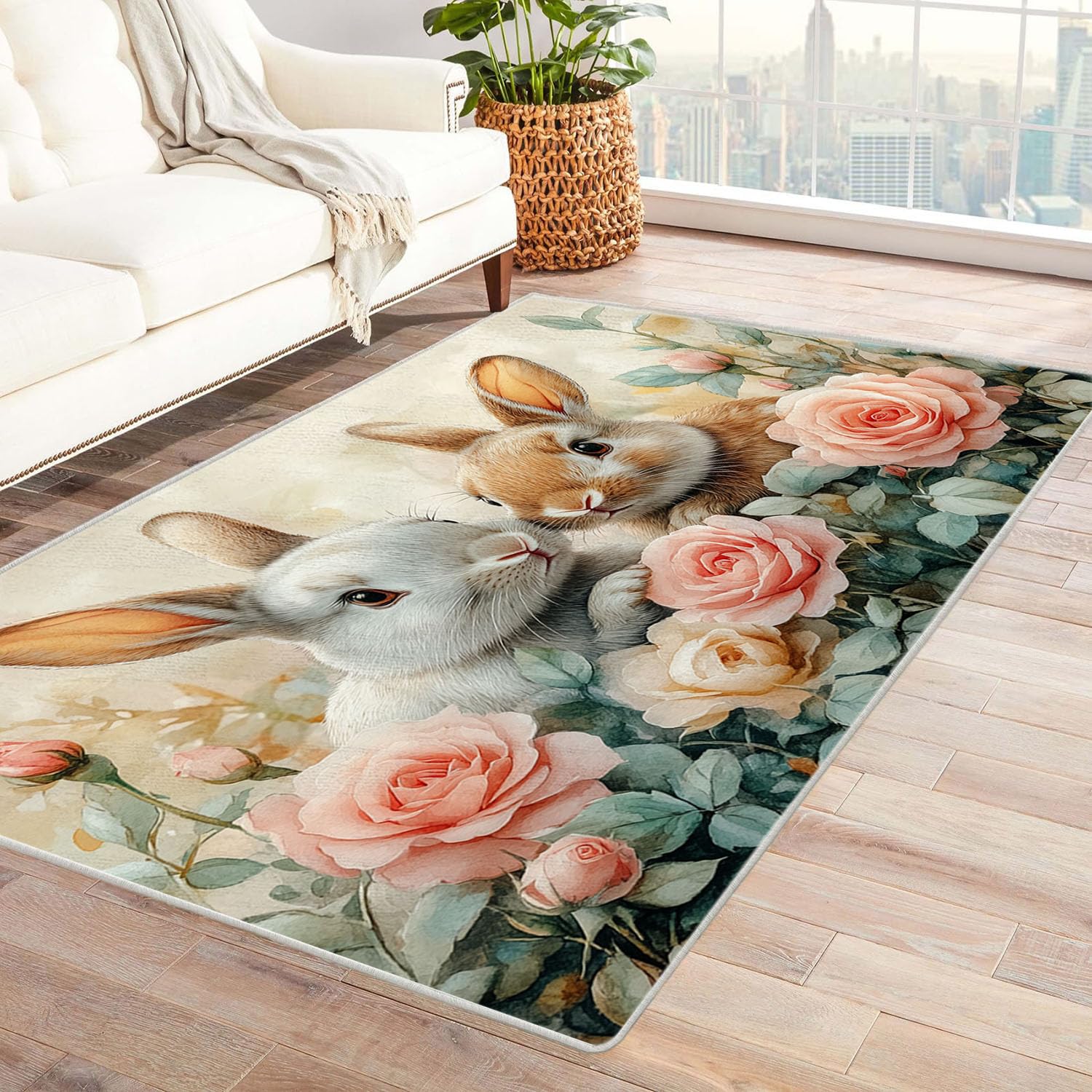 Tapis moderne fleurs de lapin 3D tapis salon rose 60x90 pour cuisine salle à manger