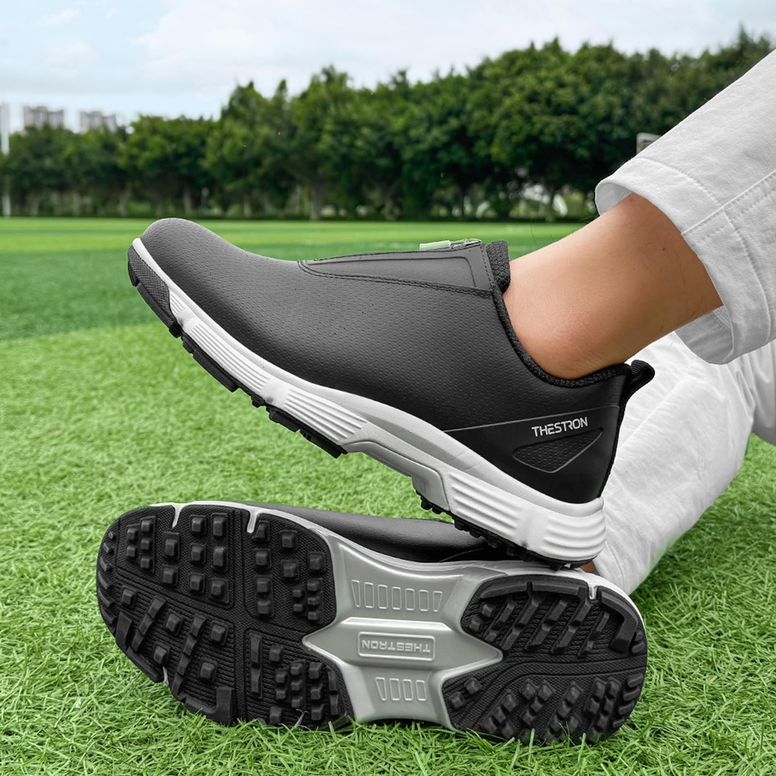 Zapatos de Golf Cuero para Mujer Impermeables Zapatos de Golfs sin Clavos Transpirables con Cremallera Exteriores