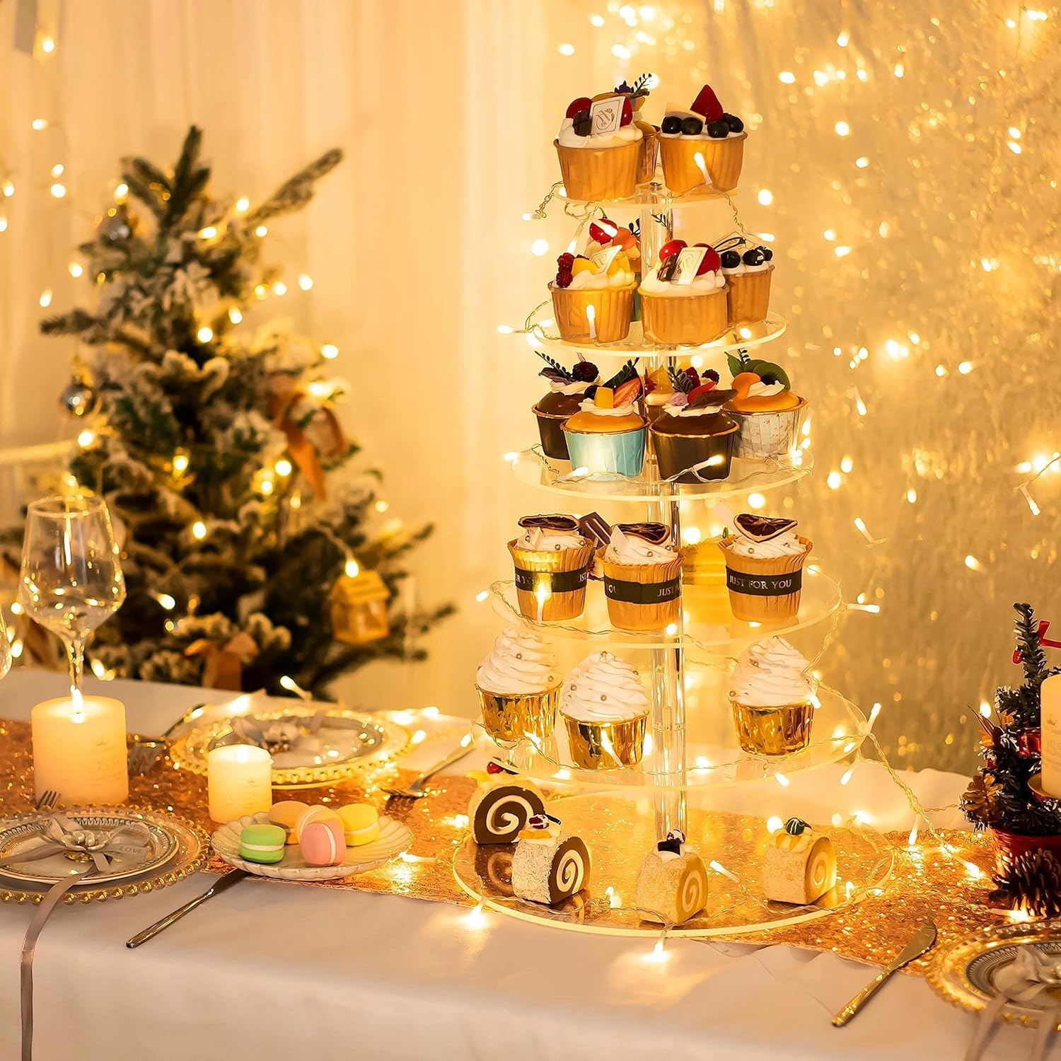 Cupcake-Ständer mit 6 Etagen, rund, Acryl, 51 cm hoch, abgestufter Tablettständer, Cupcake-Turm, transparenter Dessertständer, Gebäckturm für Hochzeit, Party, Babyparty, Geburtstag
