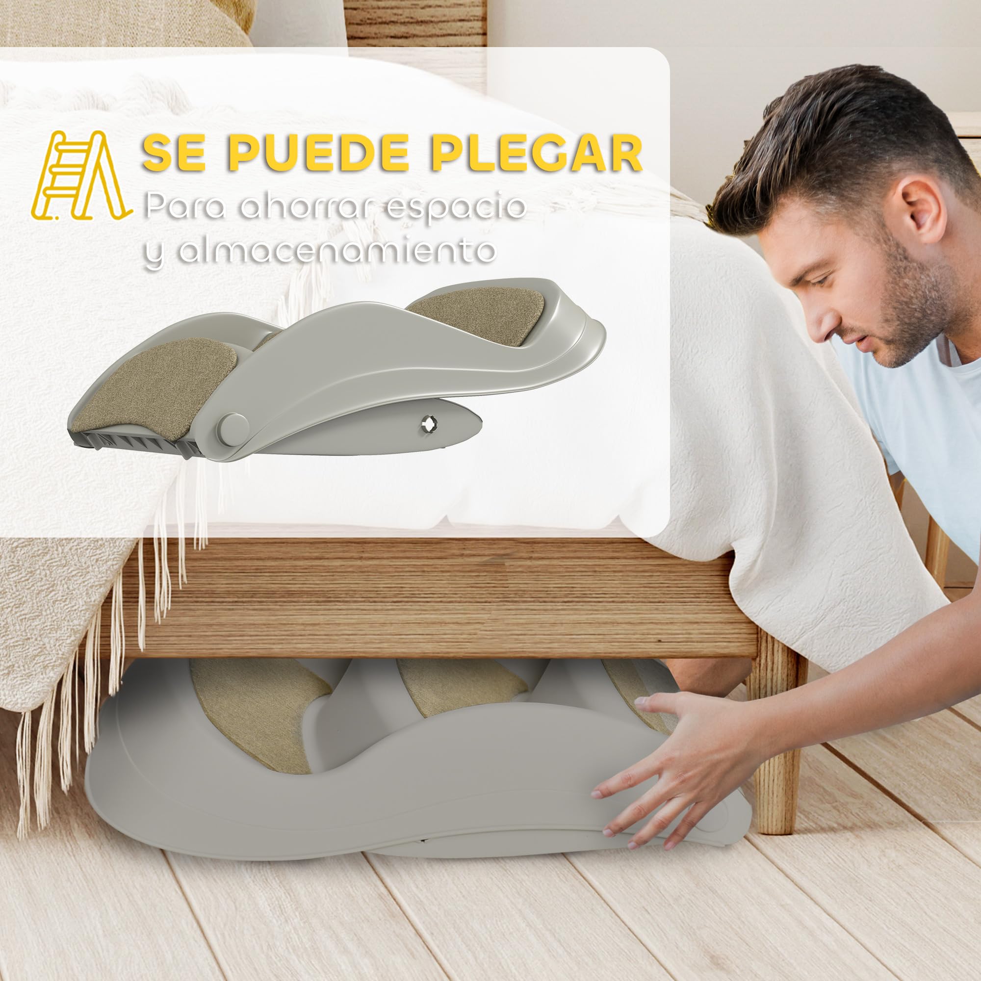 PawHut Escalera para Perros Pequeños Plegable de 3 Peldaños, Escalones para Mascotas con Alfombras Antideslizantes, Rampa para Perros para Cama, Sofá, Gris
