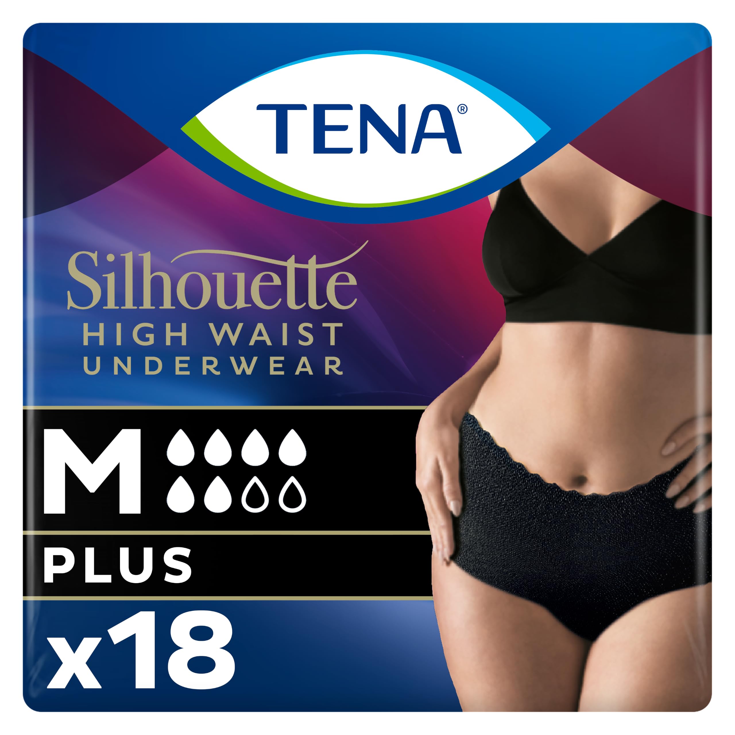 Tena Noir High Waist Underwear, Medium, 18 (2x9)