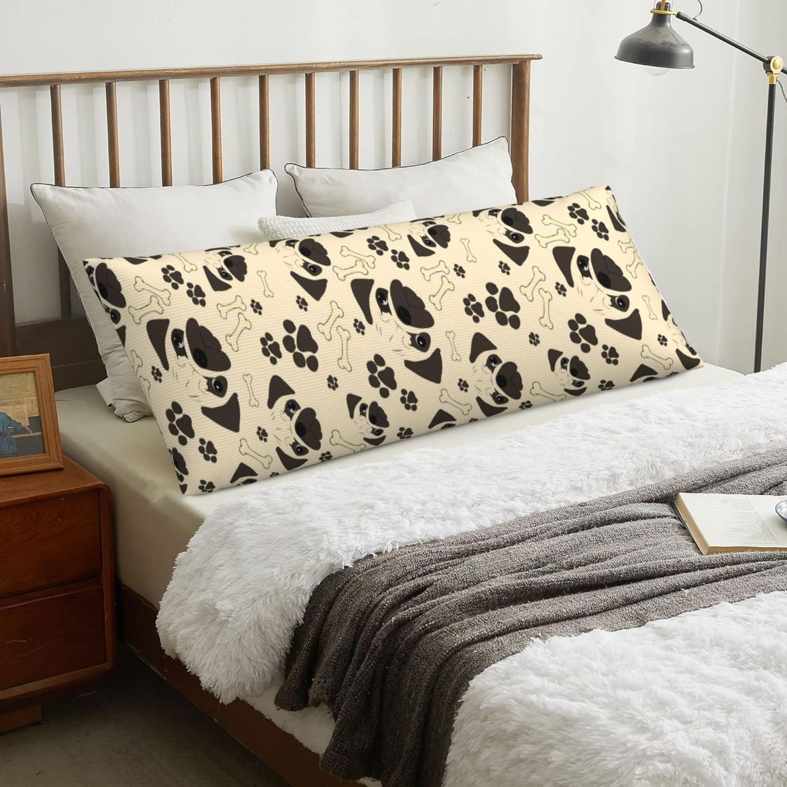 Pug Dog Pattern, Body Pillow Cover with Zipper,Long Body Pillowcase 20 x 60 in