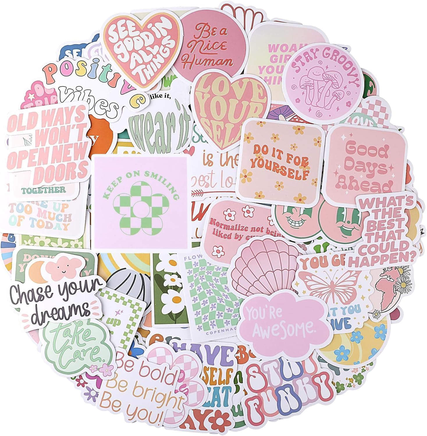 Preppy Aesthetic Stickers Pack of 100 - Waterproof Vinyl Stickers Motivational Quotes for Water Bottle, Laptop, Mobile Phone & Diary - Inspirational Decoration for Girls and Women (Danish Stickers)