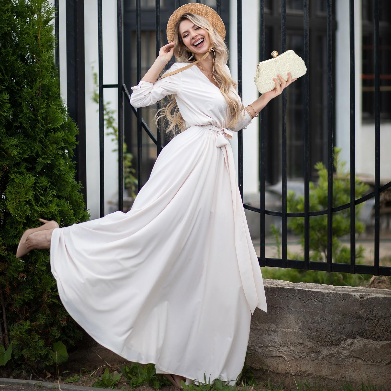 BAIGIO Perlen Damen Clutch Beige Abendtasche Brauttasche Elegant Handtasche Luxury Clutch für Mädcehen Umhängetaschen Klein Tasche für Hochzeit Geburtstag Afterparty Soft