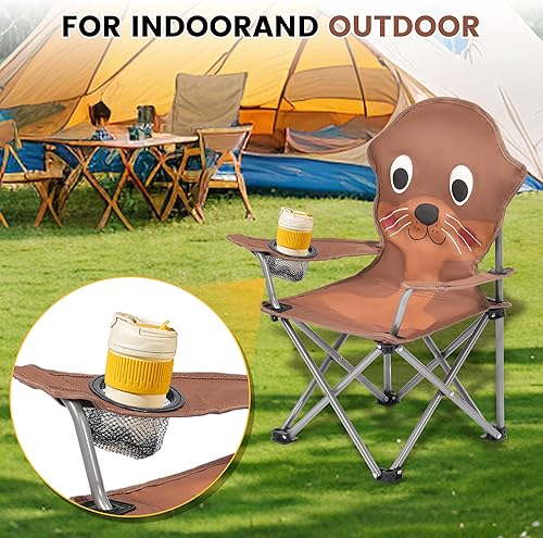 Vista 5 de XMT Silla plegable para niños con portavasos - Silla portátil ligera para exteriores e interiores para niños de 3 a 9 años, base antideslizante