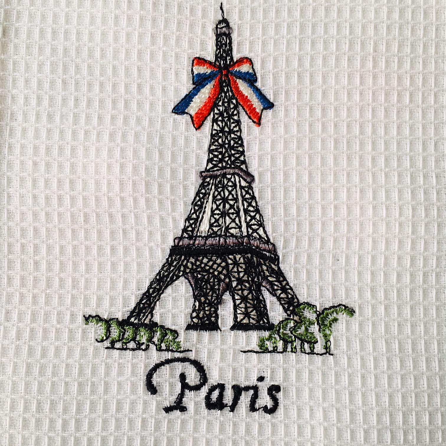 Zestaw 6 ręczników kuchennych Paris Tour Eiffel , Sacré Heart, Notre Dame i Red Moulin z haftowanej bawełny - rozmiar 50*70 CM