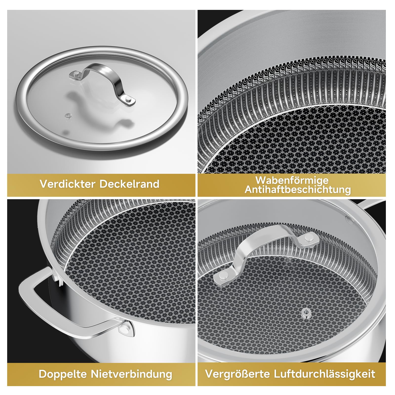 Homelux Topf 24cm 1,9L Edelstahl Kochtopf Wabenstruktur Beschichtung