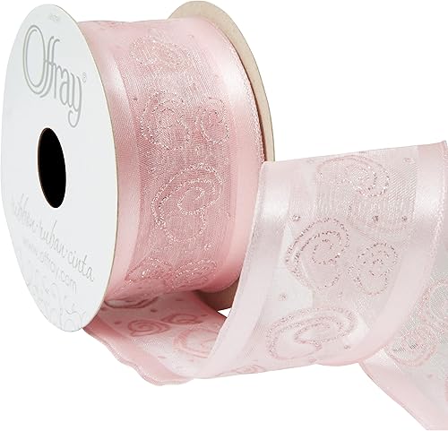 Miniatura 5 de Offray Cinta de satén de borde transparente de 1.5 pulgadas de ancho, 9 pies en total, color rosa