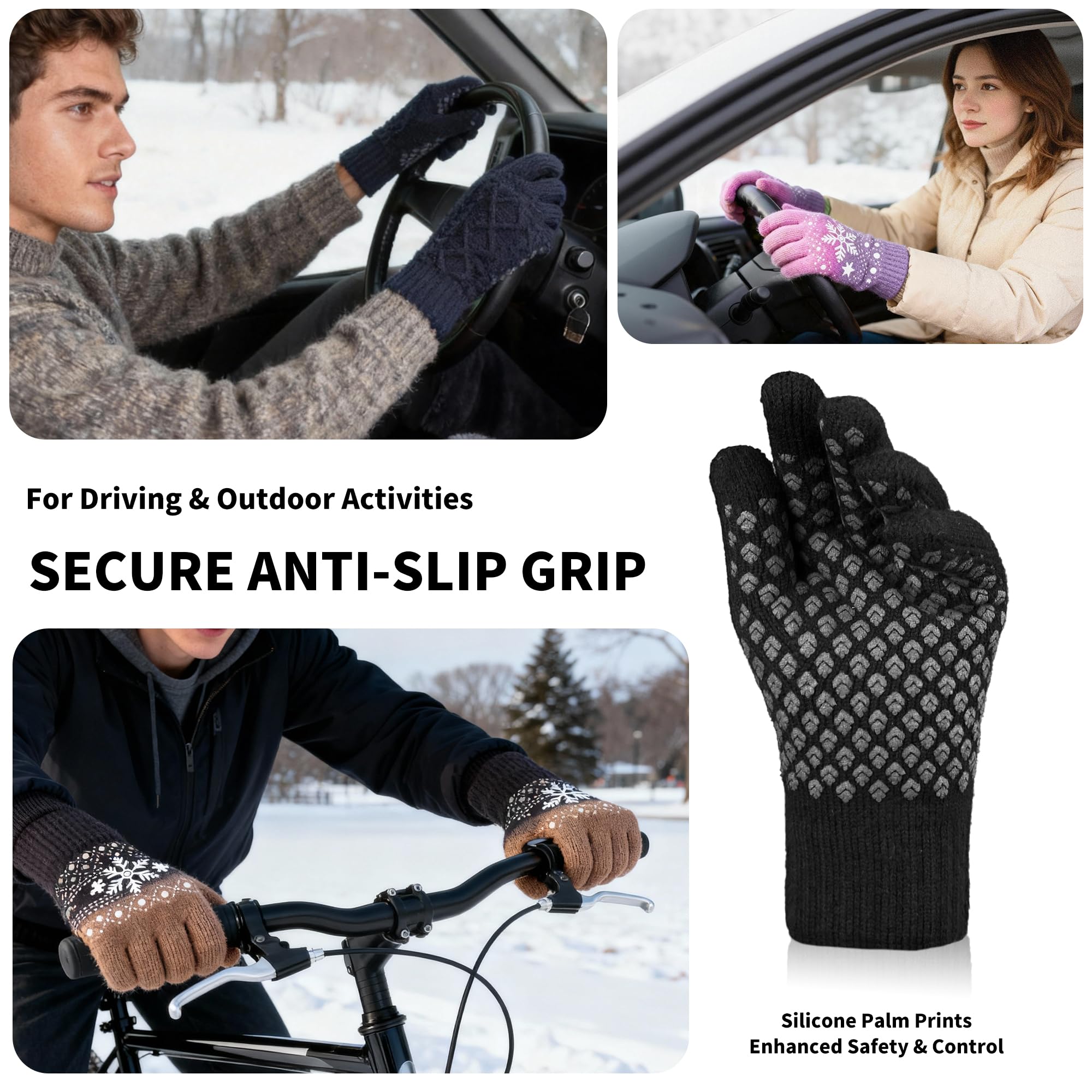 Origem Guanti Invernali Termici da Uomo Donna Touchscreen, Lana Lavorato a Maglia Fodera in Pile Guanti Caldi, Antiscivolo Tempo Freddo Guanti da Corsa Bici Guida Per Sci Moto Spostamenti All'aperto