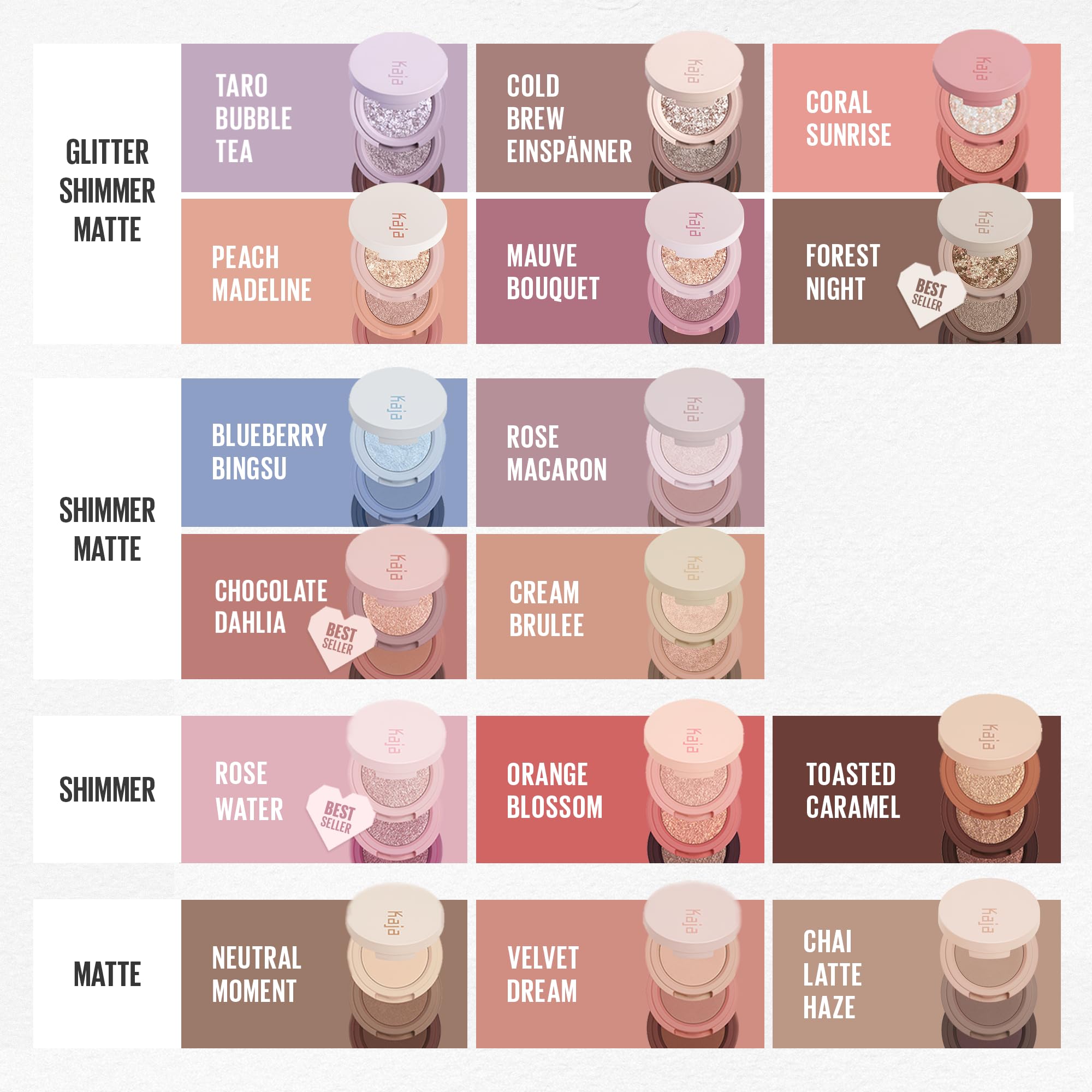 Kaja Beauty Bento Collection - Trío de sombras de ojos Bouncy | 16 Peach Madeline | Tono melocotón desnudo | Vegano, libre de crueldad animal