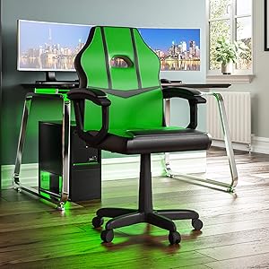Vida Designs Racing Comet Silla de computadora para Juegos, Verde y Negro, Oficina ejecutiva Ajustable giratoria reclinable de Piel sintética, Cuero, 101 x 58 x 55 Cm