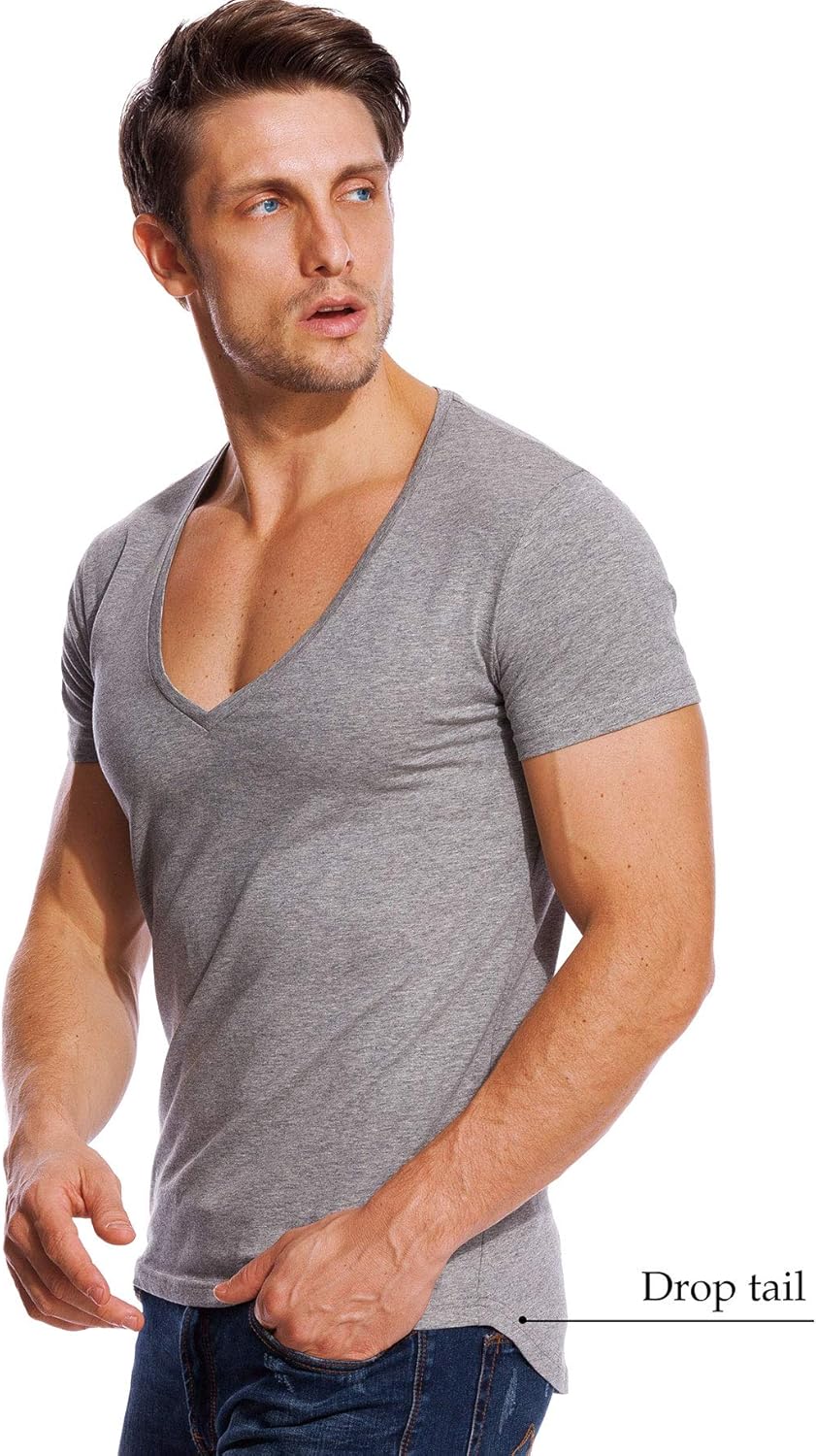 Zecmos V Neck T Shirts Men Deep V Neck Tee Muscle Slim Fit Low Cut Stretch Tshirt - Image 4