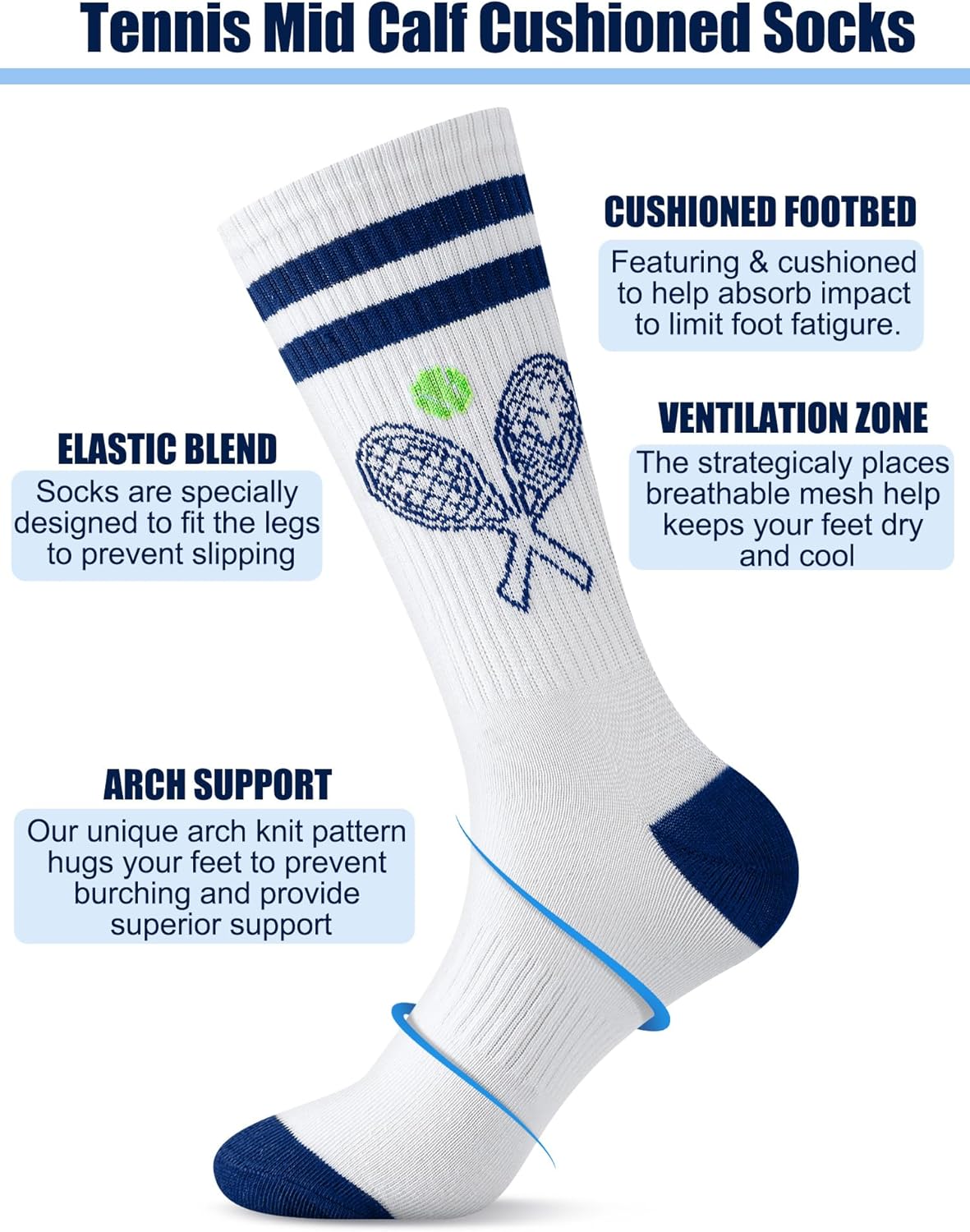 Shihanee 6 Pairs Funny Tennis Socks for Women Novelty Casual Crew Socks for Tennis Lovers Birthday Holiday Valentine's Day Gift - Image 5