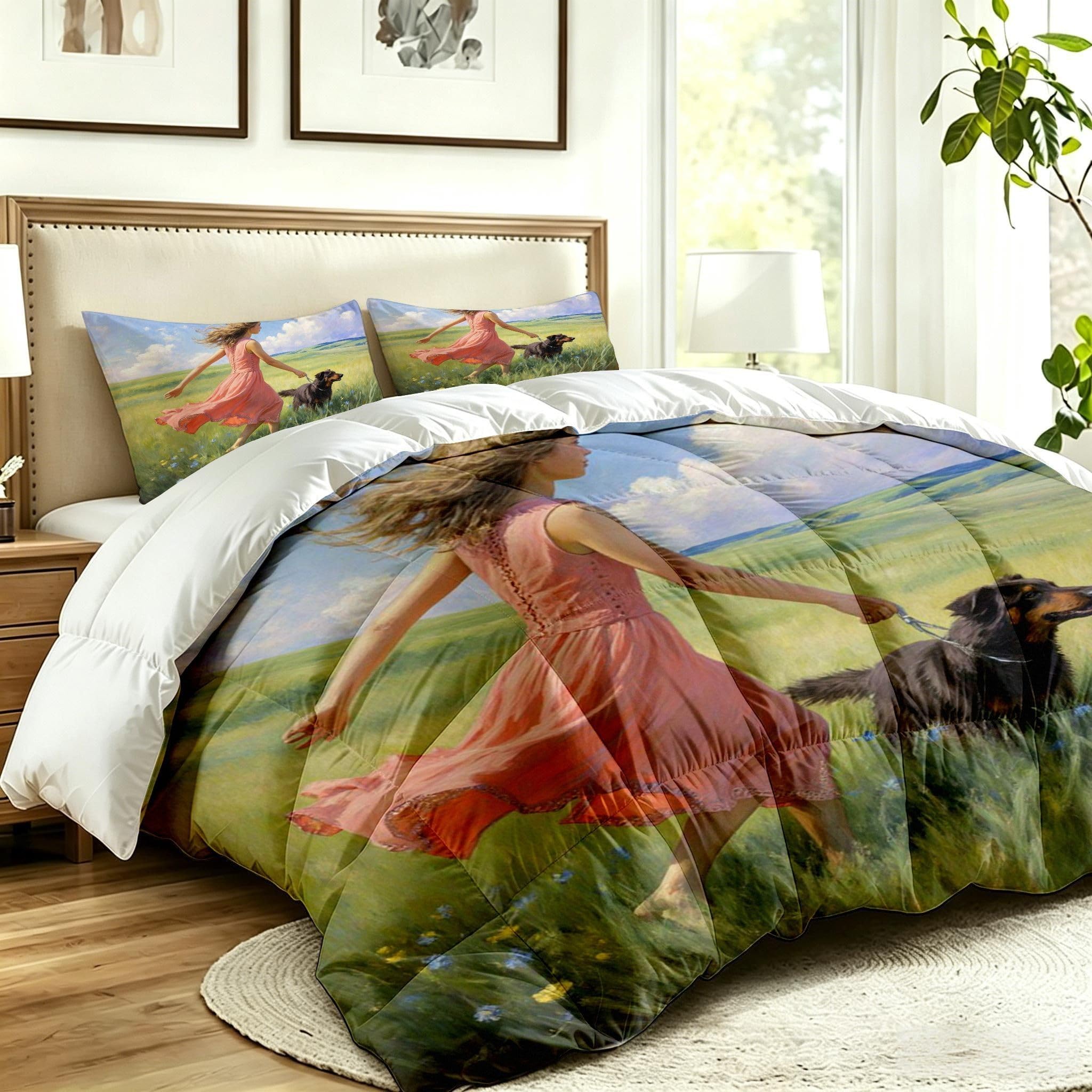 Edredón King Size 3D Niña De Pradera Sustituto Plumas-A22