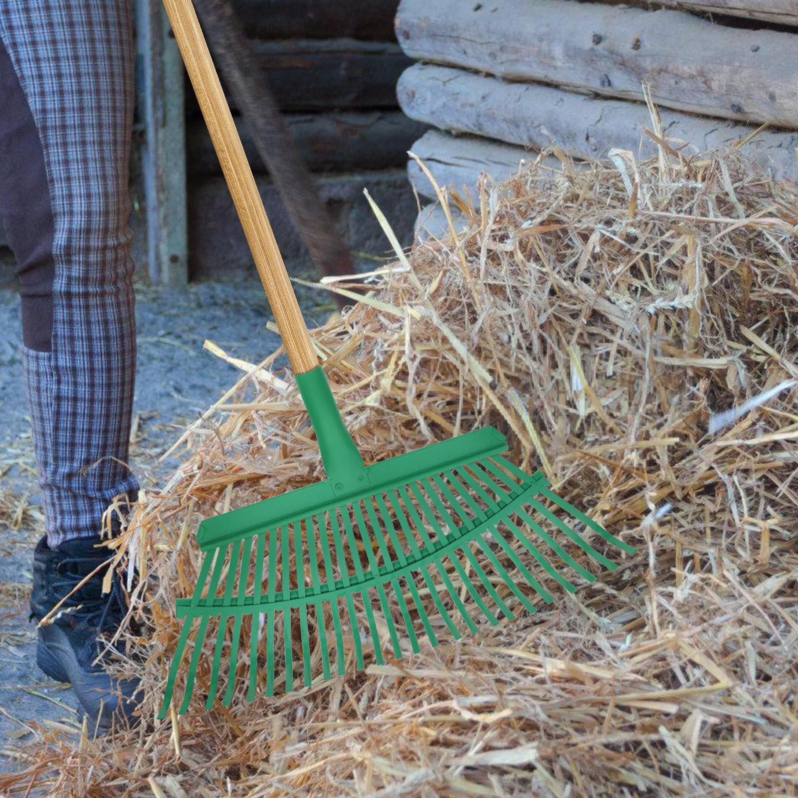 Stahl Rechenkopf Grün, Leicht und Multifunktional für Gartenarbeiten | Ersatzteil für Laubbesen, Große Blattmengen Aufnehmen, Geeignet für Rasen und Garten