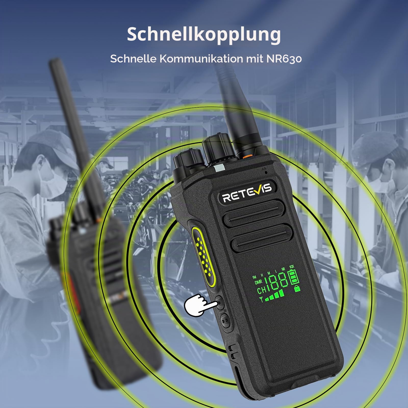 Retevis NR30D DMR Hand Funkgerät, wasserdicht nach IP67, 2800 mAh, Digitale Walkie Talkies mit Geräuschunterdrückung, Kompatibel mit AES256 für die Rettung im Freien (1 Stück)