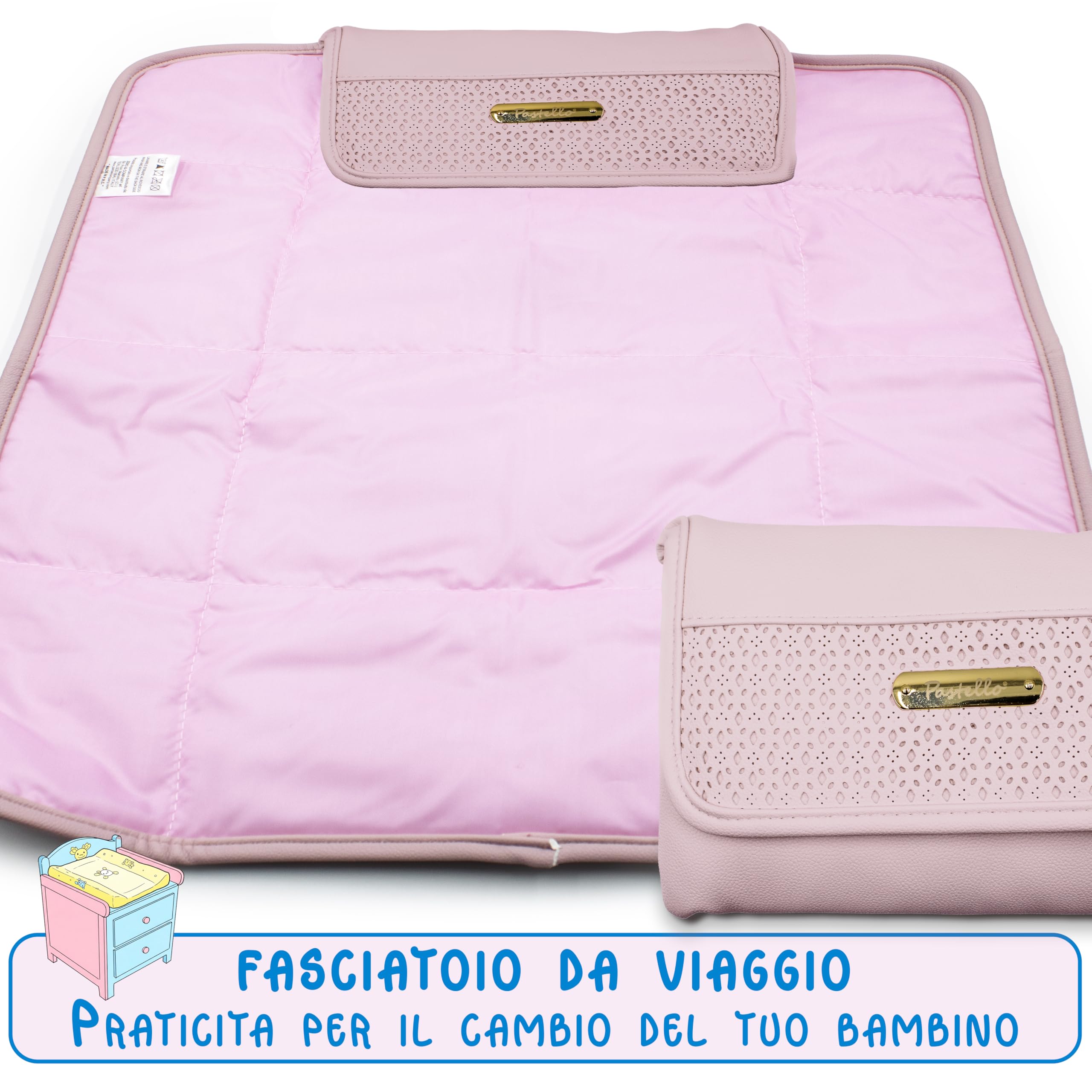 PASTELLO - Set Borsa Nascita Multifunzione con Accessori Inclusi, Borsone Mamma per Cambio e Viaggio, Con Fasciatoio, Portabiberon Termico e Portaciuccio (Art. SETN03)