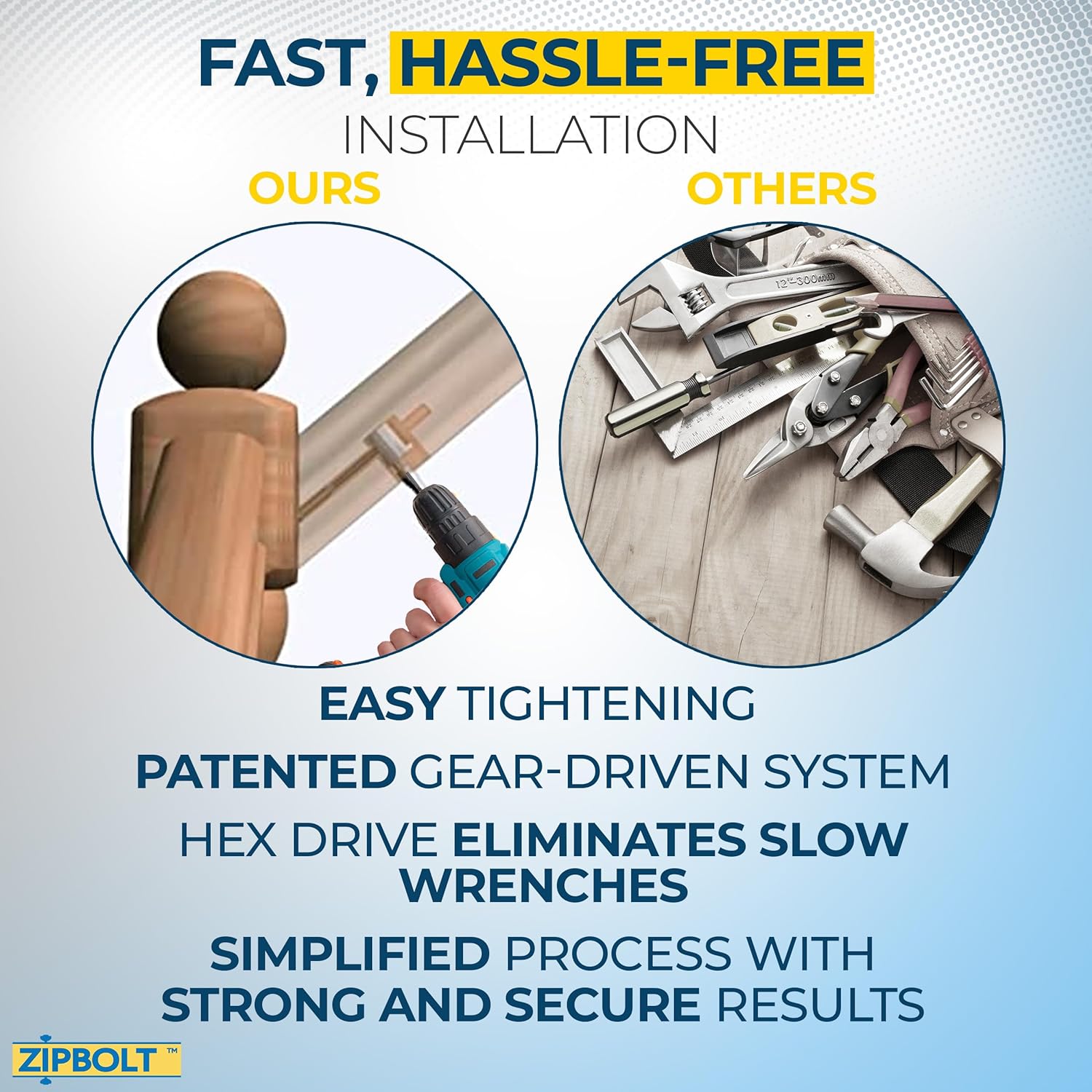 Zipbolt Angled Handrail to Newel Post Installation Kit - Staircase Angled Railbolt Bundle (Includes 11.560 Lower & 13.960 Upper Connectors)