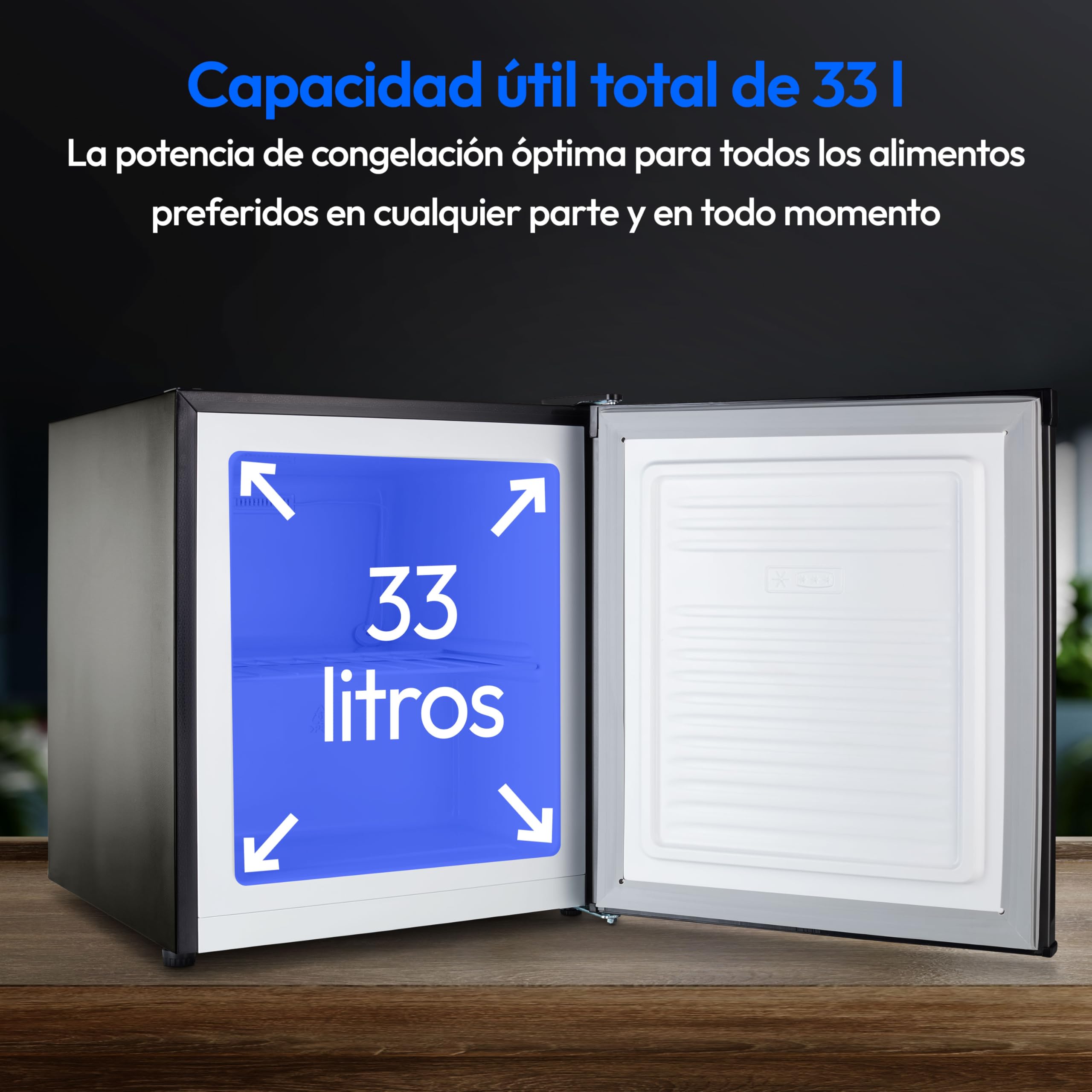 MEDION Minicongelador (33 litros de capacidad, 51 cm de altura, patas regulables en altura, tirador encastrado, ajuste manual de la temperatura, 4 estrellas, MD37675) gris