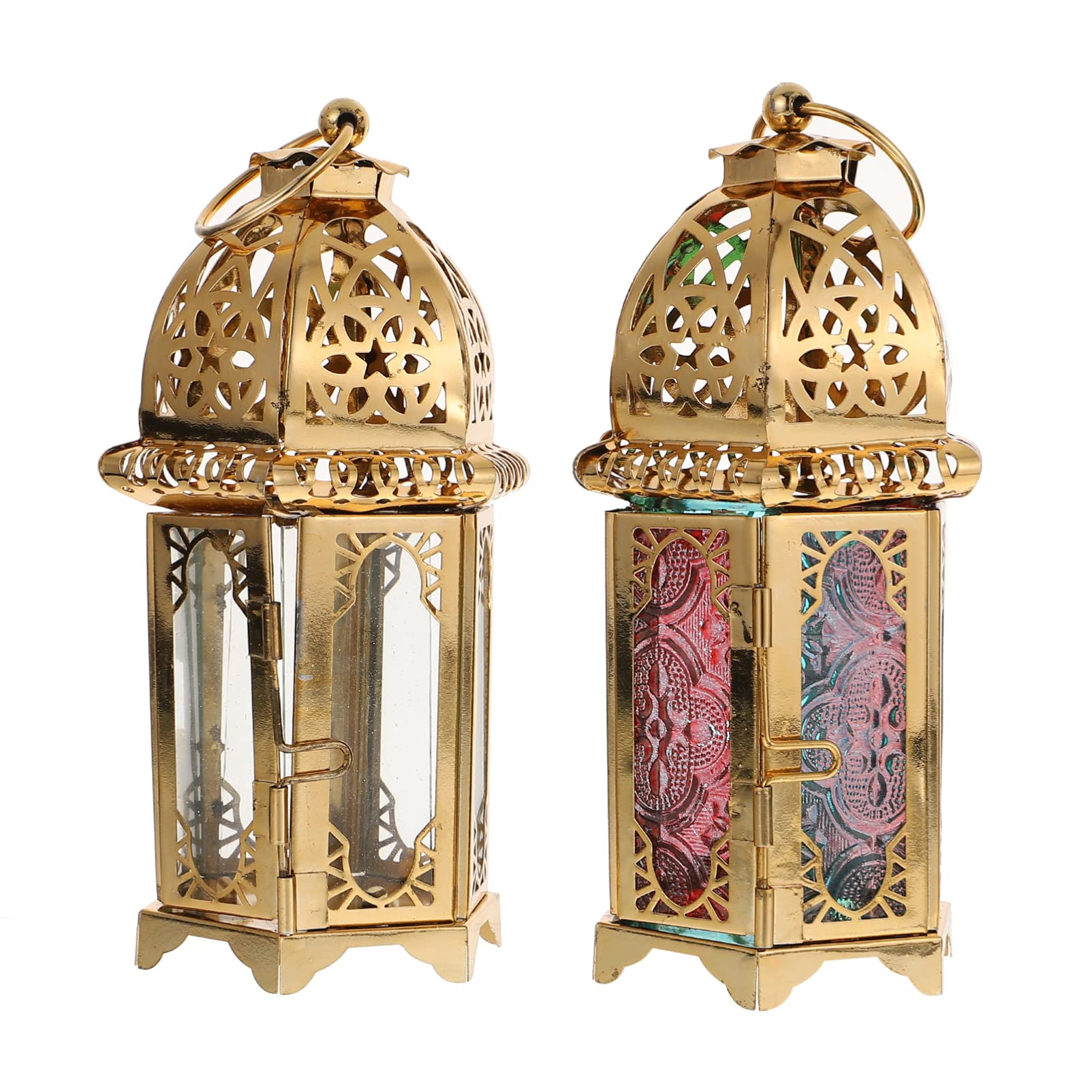 FRCOLOR Portavelas De Vacaciones Farol de Vela Marroquí Farolillo de Vela Marroquí Soporte de Farol de Vela Decorativa Decoración Eid para El Hogar Dorado: Colgante Vintage
